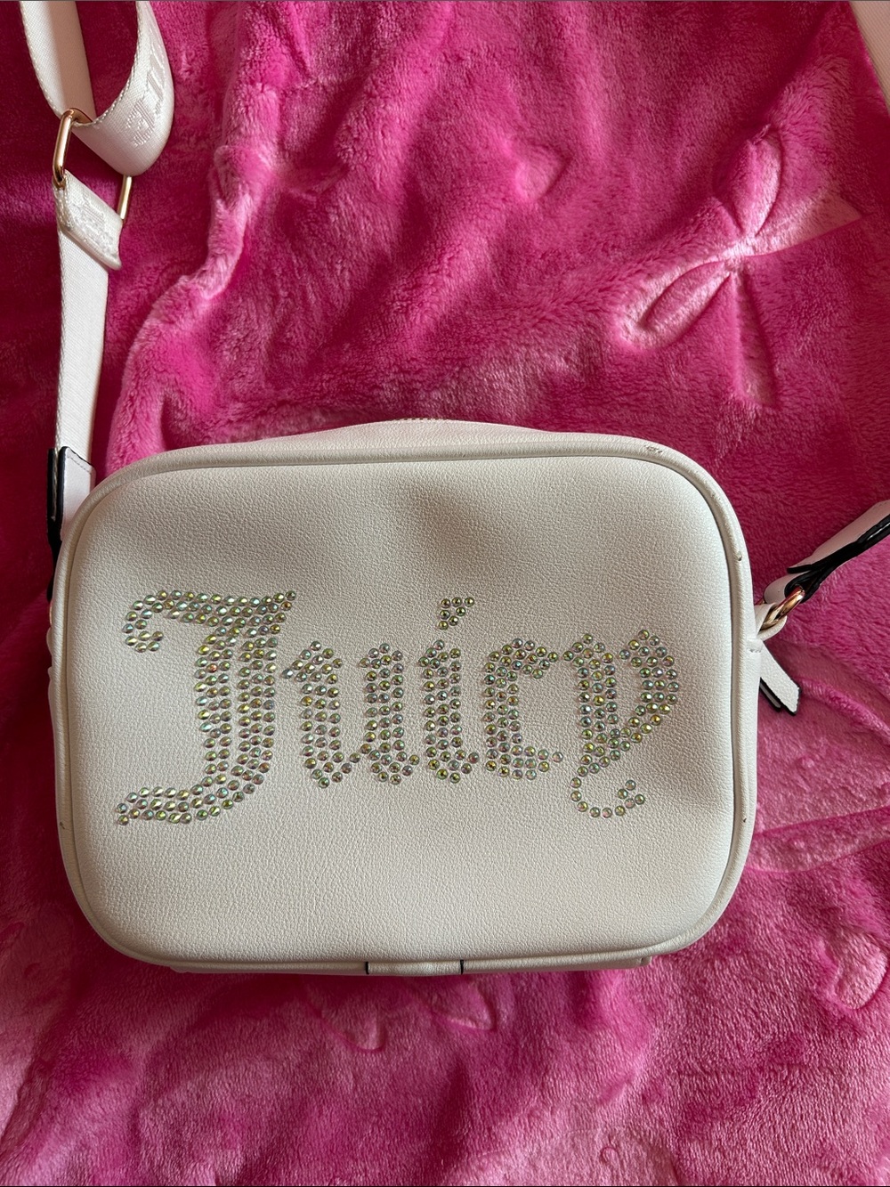 Juicy Couture White Crossbody with Crystal Juicy Script
